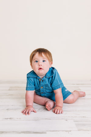 Light Wash Denim Button-Up Romper