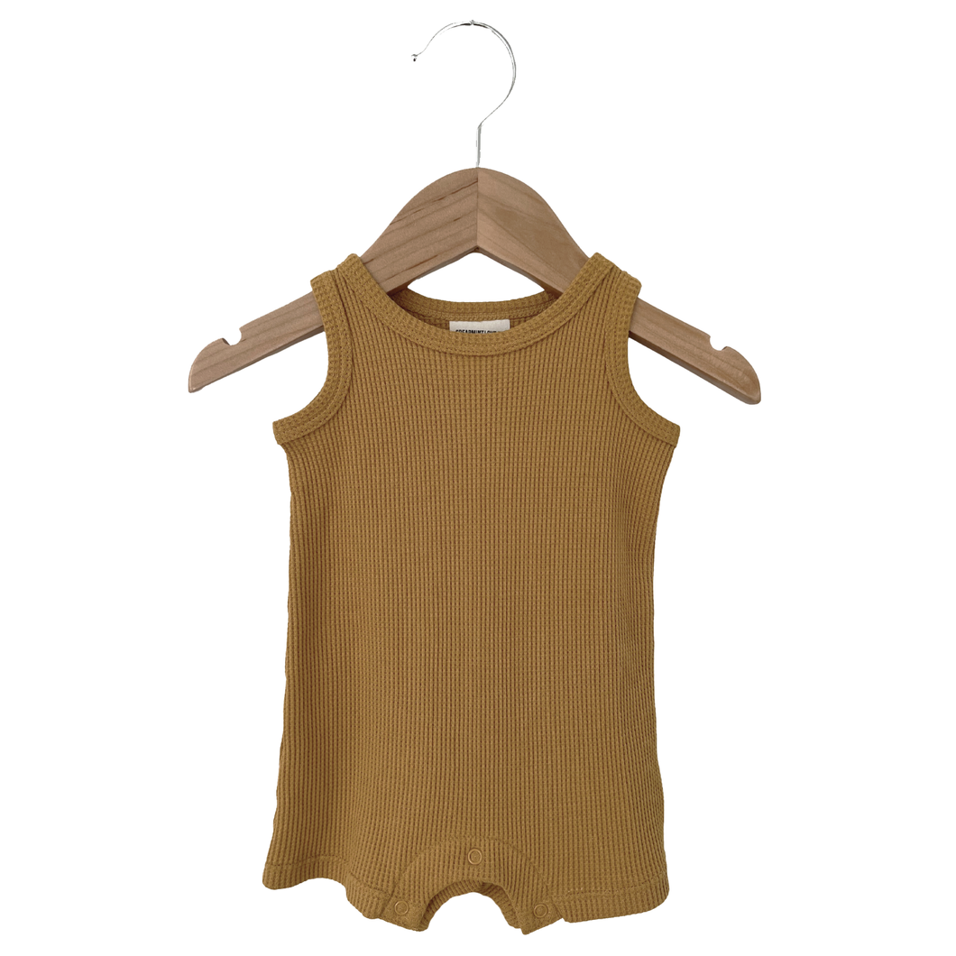 Organic Waffle Shortie Romper, Honey