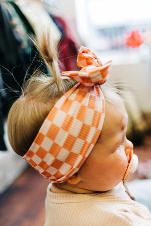 Fall Headband - Pink & Orange Checkered