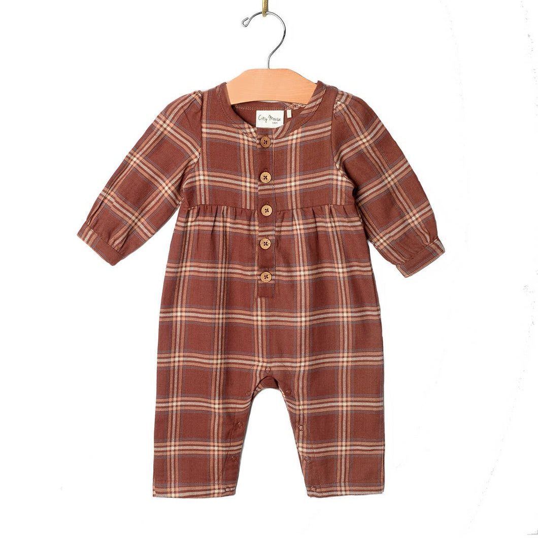 Puff Sleeve Flannel Romper