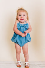 Light Wash Denim Bow Romper