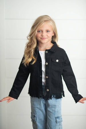 Black Denim Fringe Button Jacket