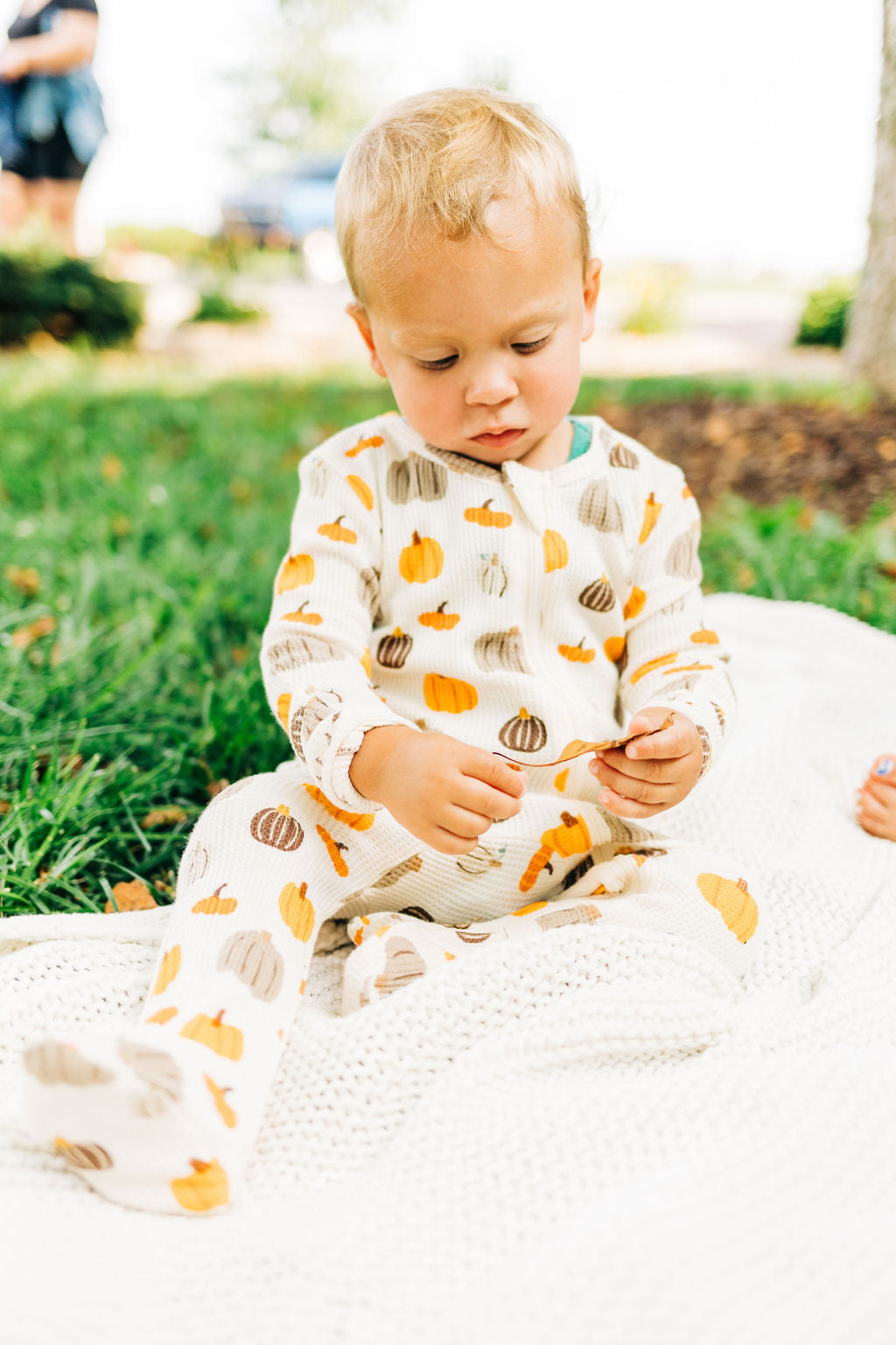 Waffle Zippered Footie Pajamas - Pumpkin