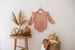 Blush Flutter Sleeve Linen Baby Romper