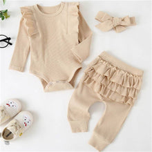 Long Sleeve Flutter Sleeve Romper Set of Three with Bow