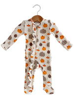 Waffle Ruffle Zippered Footie - Pumpkin