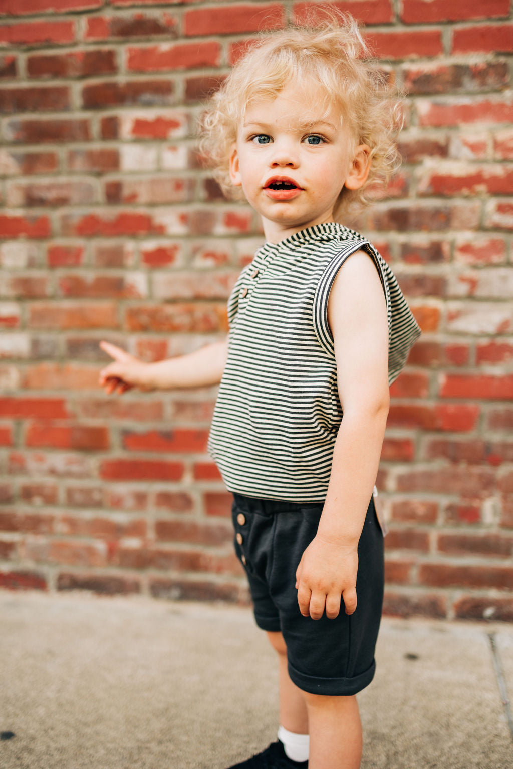 Henley Hooded Tank - Charcoal Stripe