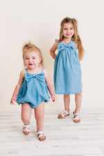 Light Wash Denim Bow Romper