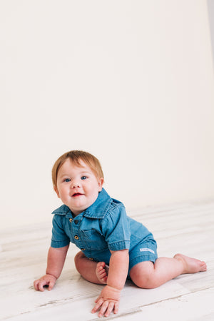 Light Wash Denim Button-Up Romper