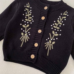 Leaf Embroidered Knitted Cardigan