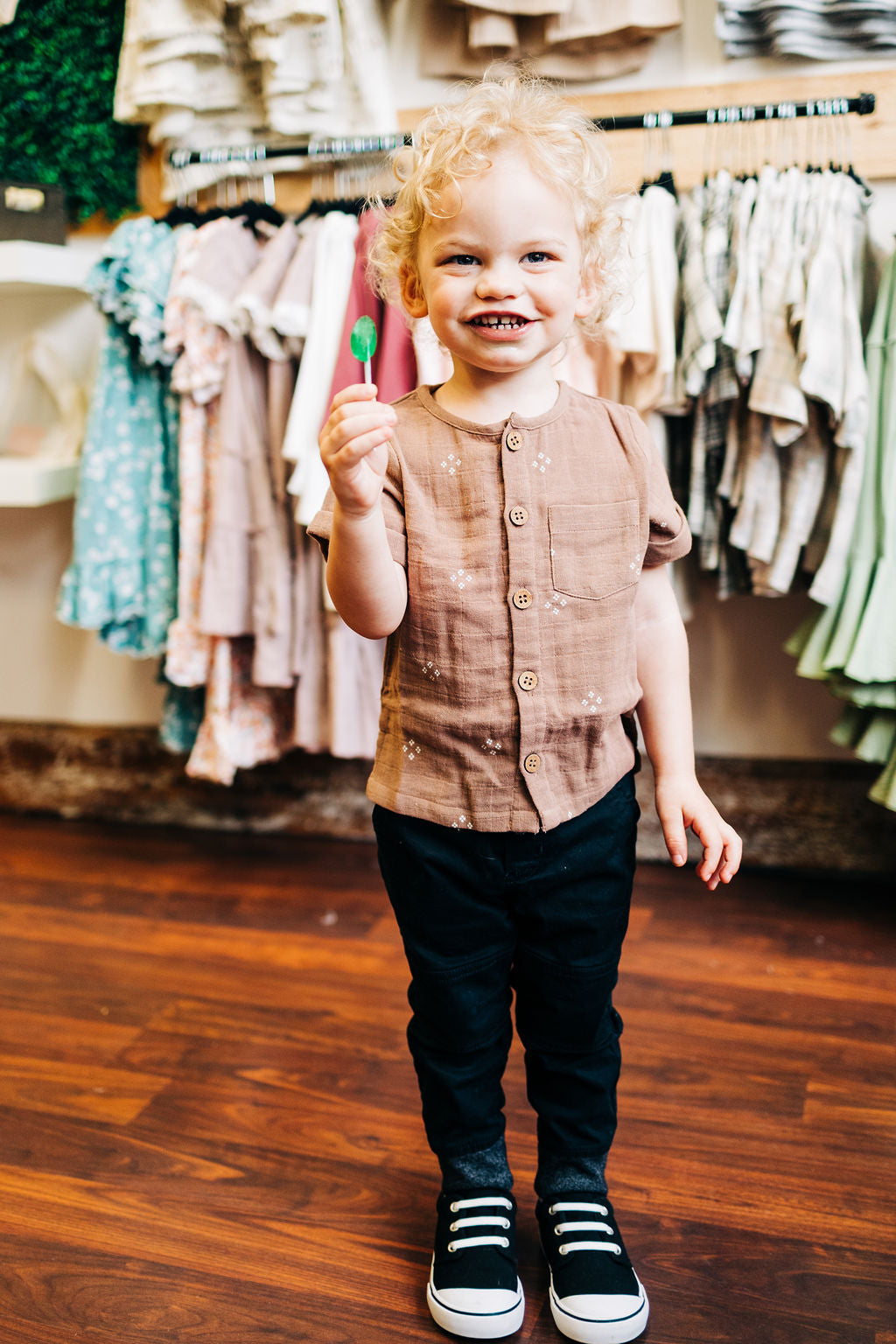 Button Down Boy Shirt- Diamonds