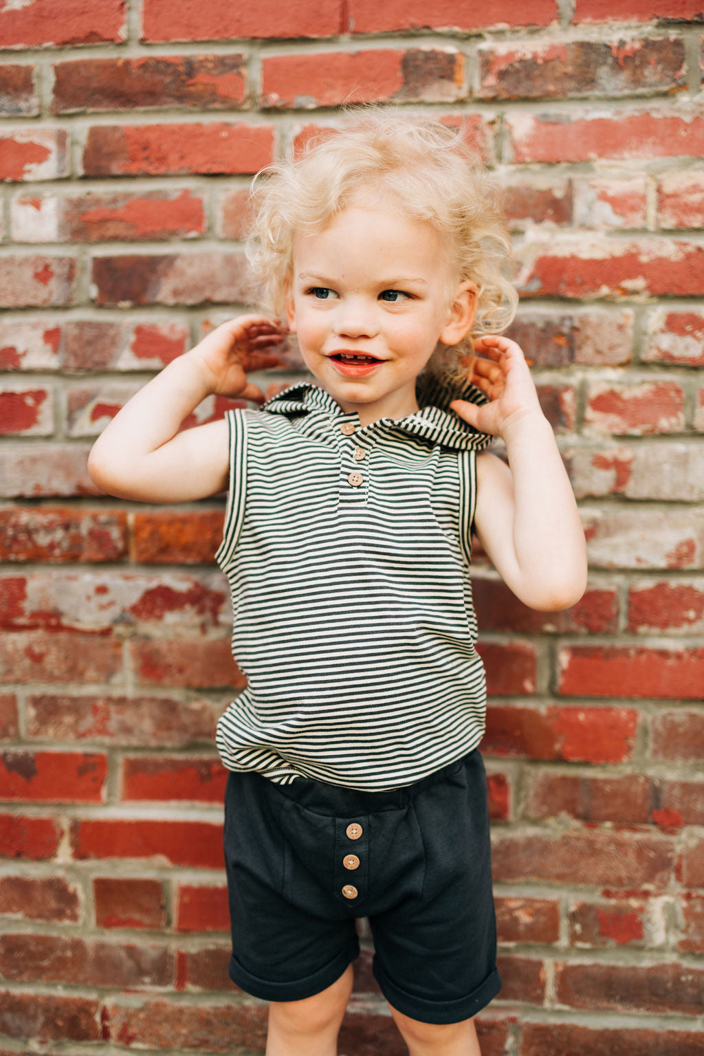 Henley Hooded Tank - Charcoal Stripe