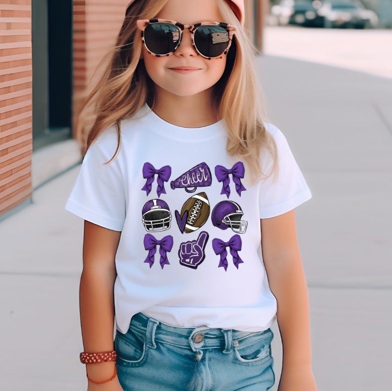 Purple Football & Bows T Shirt