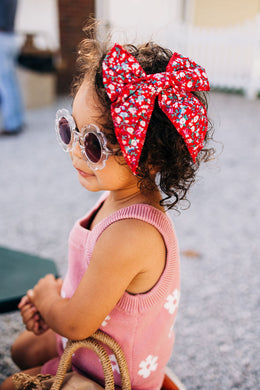 Red Floral Hand Tied Bow