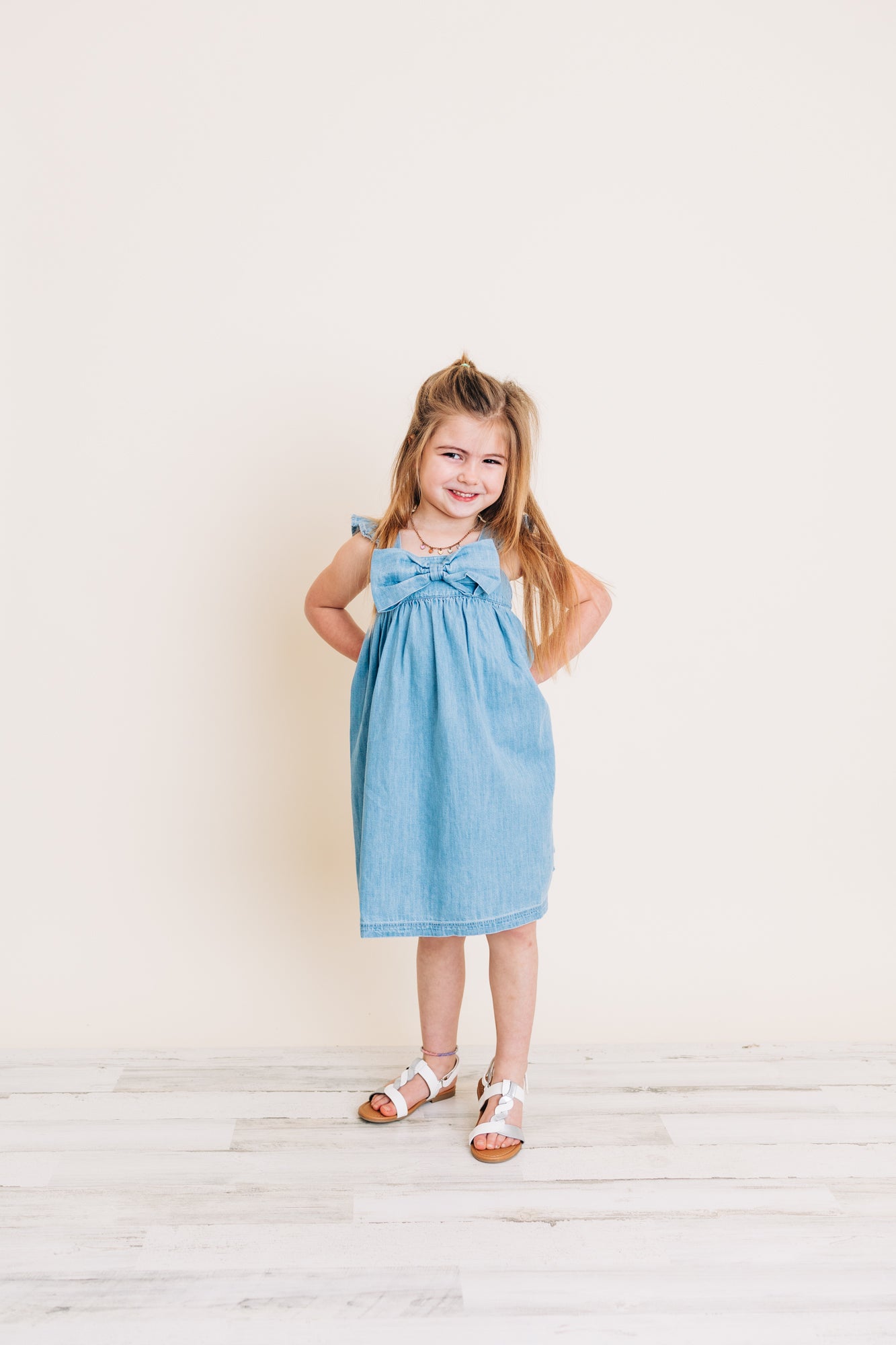 Light Wash Denim Bow Dress