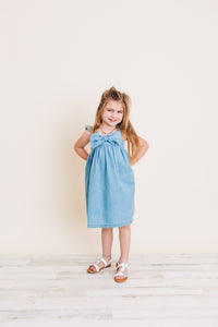 Light Wash Denim Bow Dress