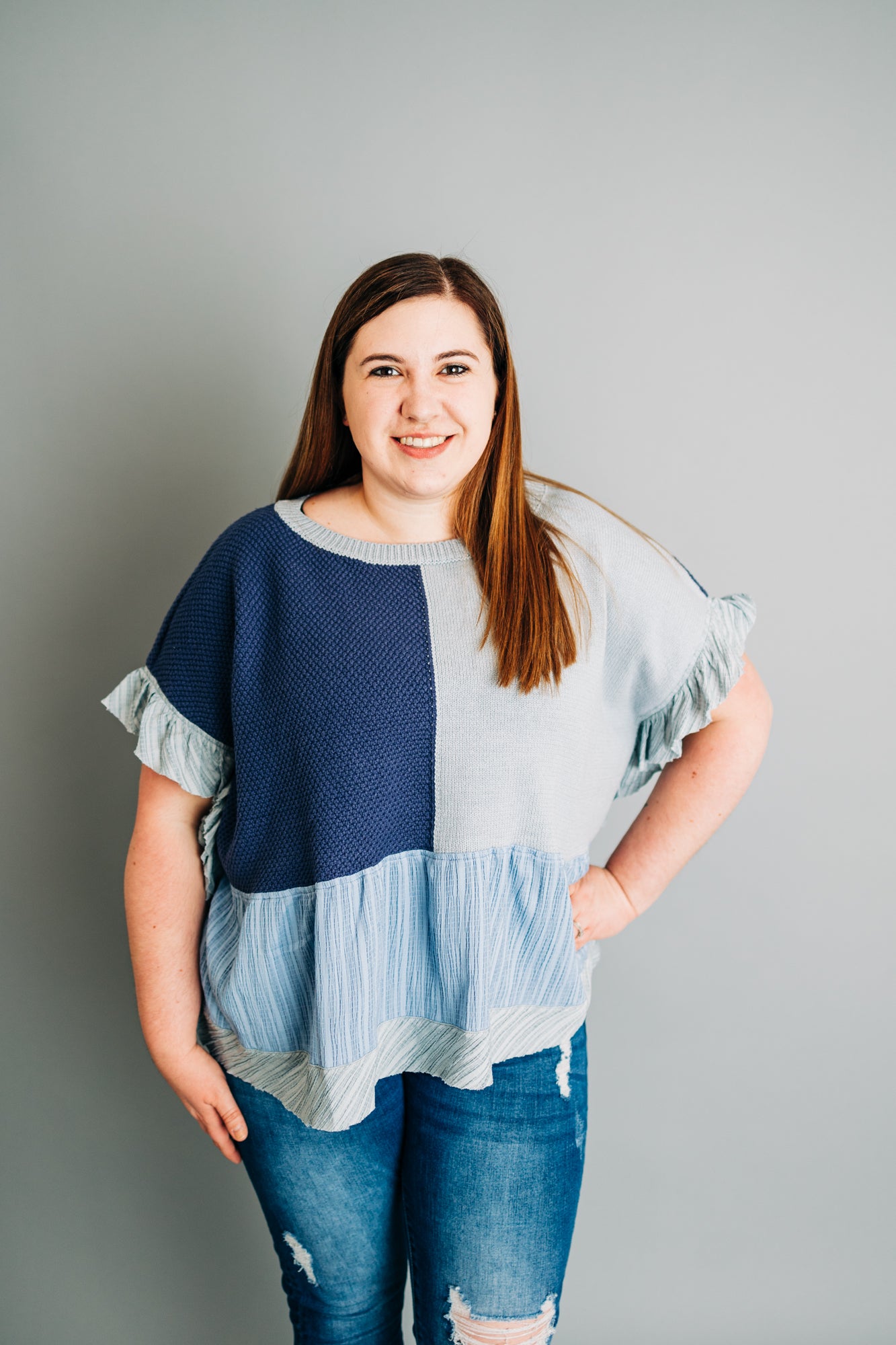 Plus - Mixed Patchwork Ruffle Top