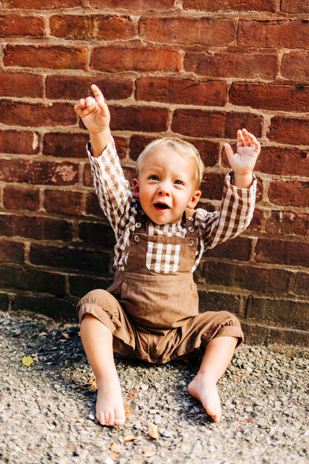 Gingham Muslin Shirt + Corduroy Overall Set