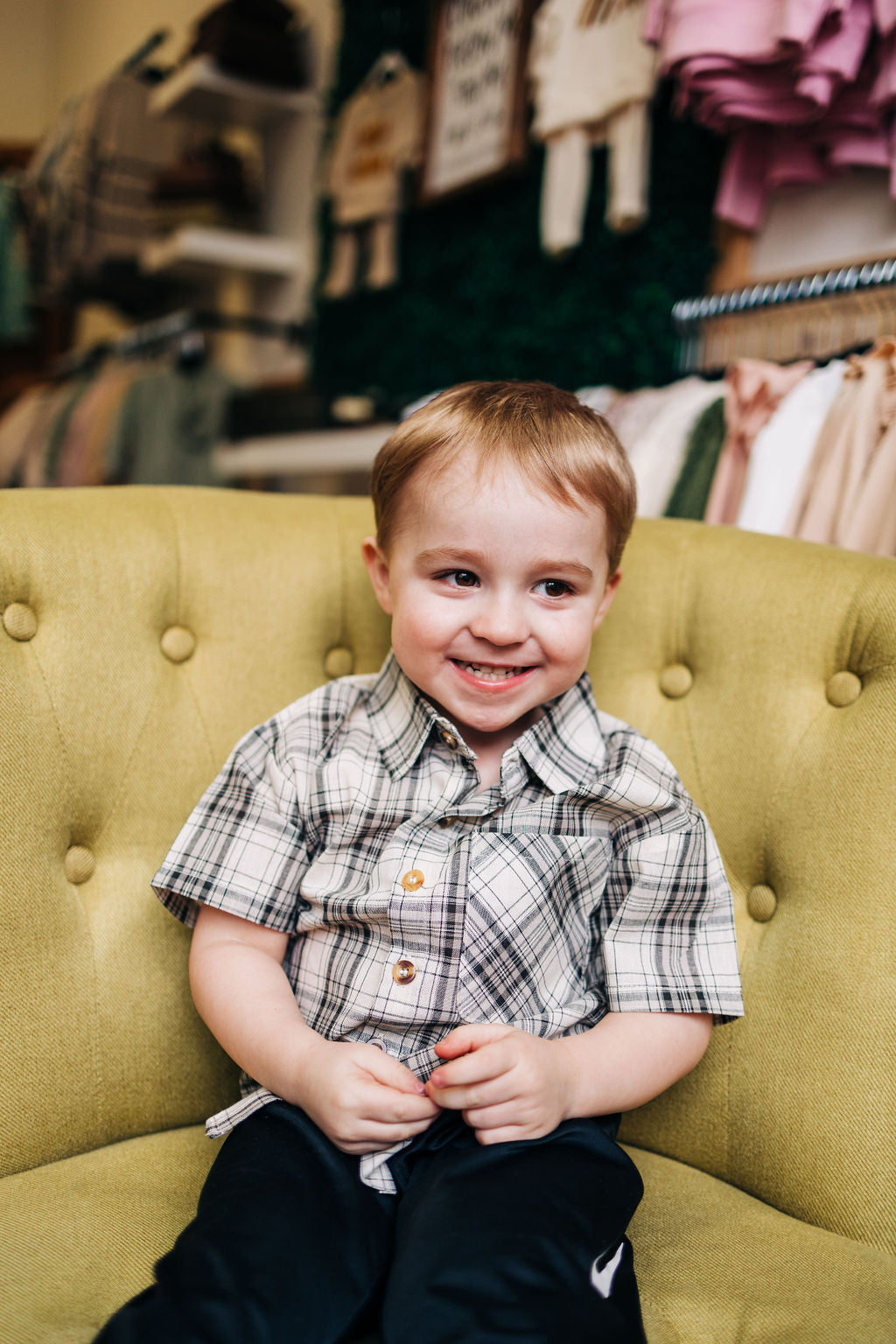 Boys Short Sleeve Plaid Shirt