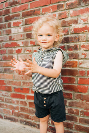 Henley Hooded Tank - Charcoal Stripe