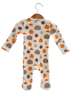 Waffle Zippered Footie Pajamas - Pumpkin