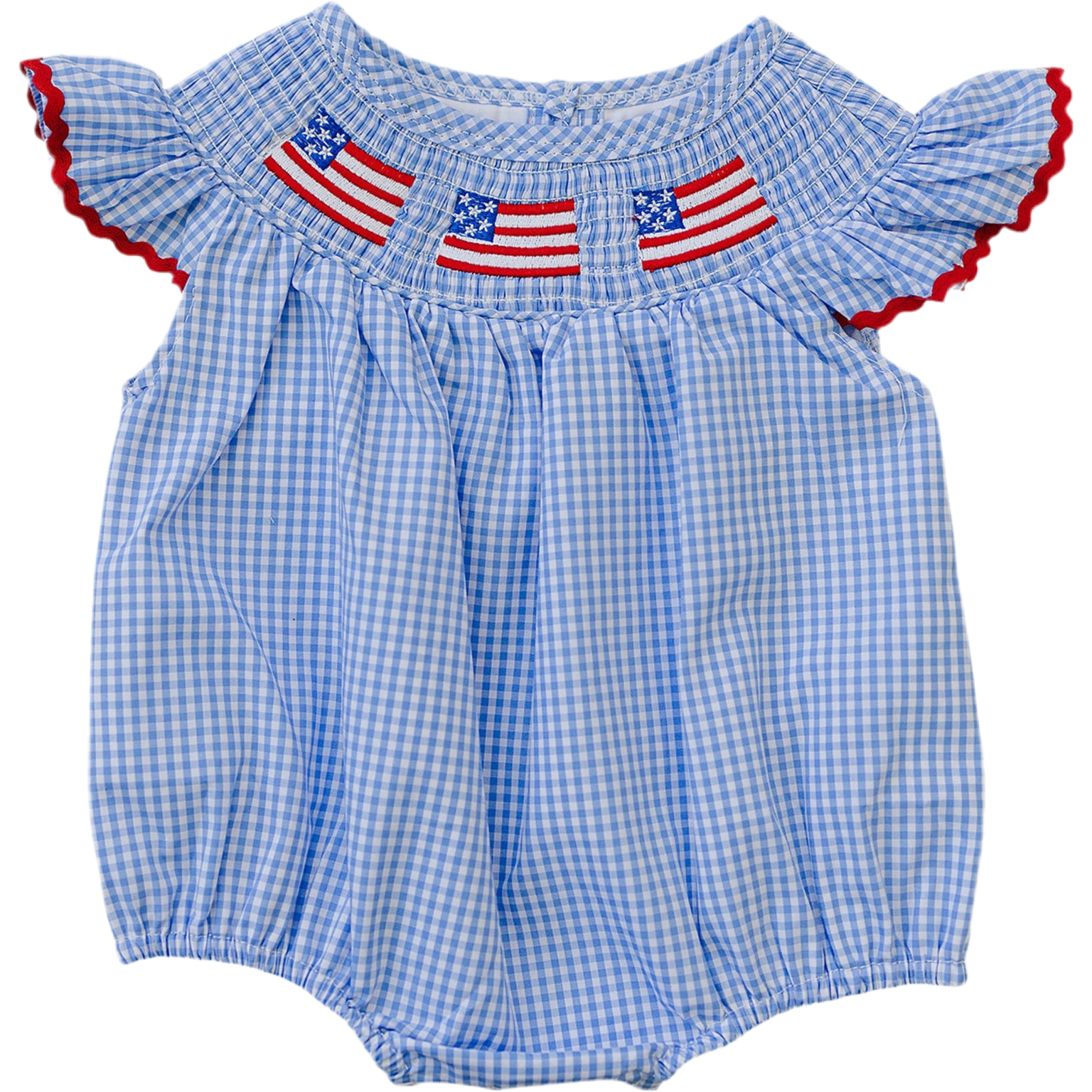 Flag Gingham Smocked Bubble Romper