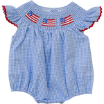 Flag Gingham Smocked Bubble Romper