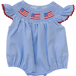 Flag Gingham Smocked Bubble Romper