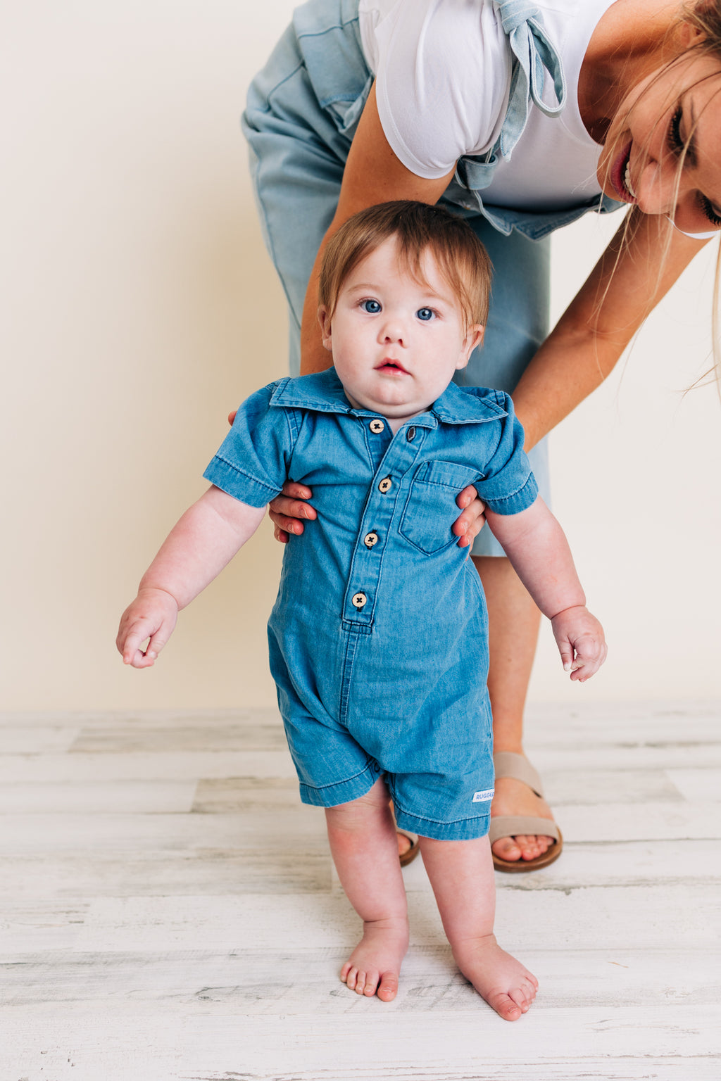 Light Wash Denim Button-Up Romper