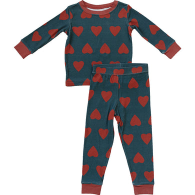 Navy + Red Hearts Ribbed Bamboo Set