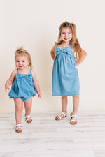 Light Wash Denim Bow Dress