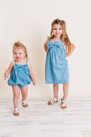 Light Wash Denim Bow Dress
