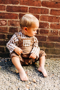 Gingham Muslin Shirt + Corduroy Overall Set