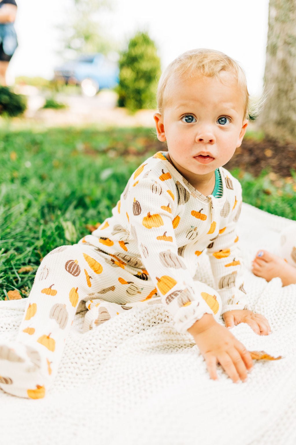 Waffle Zippered Footie Pajamas - Pumpkin