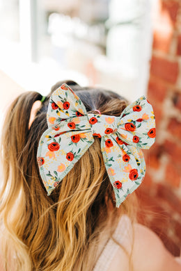 Sky Blue Floral Hand Tied Bow