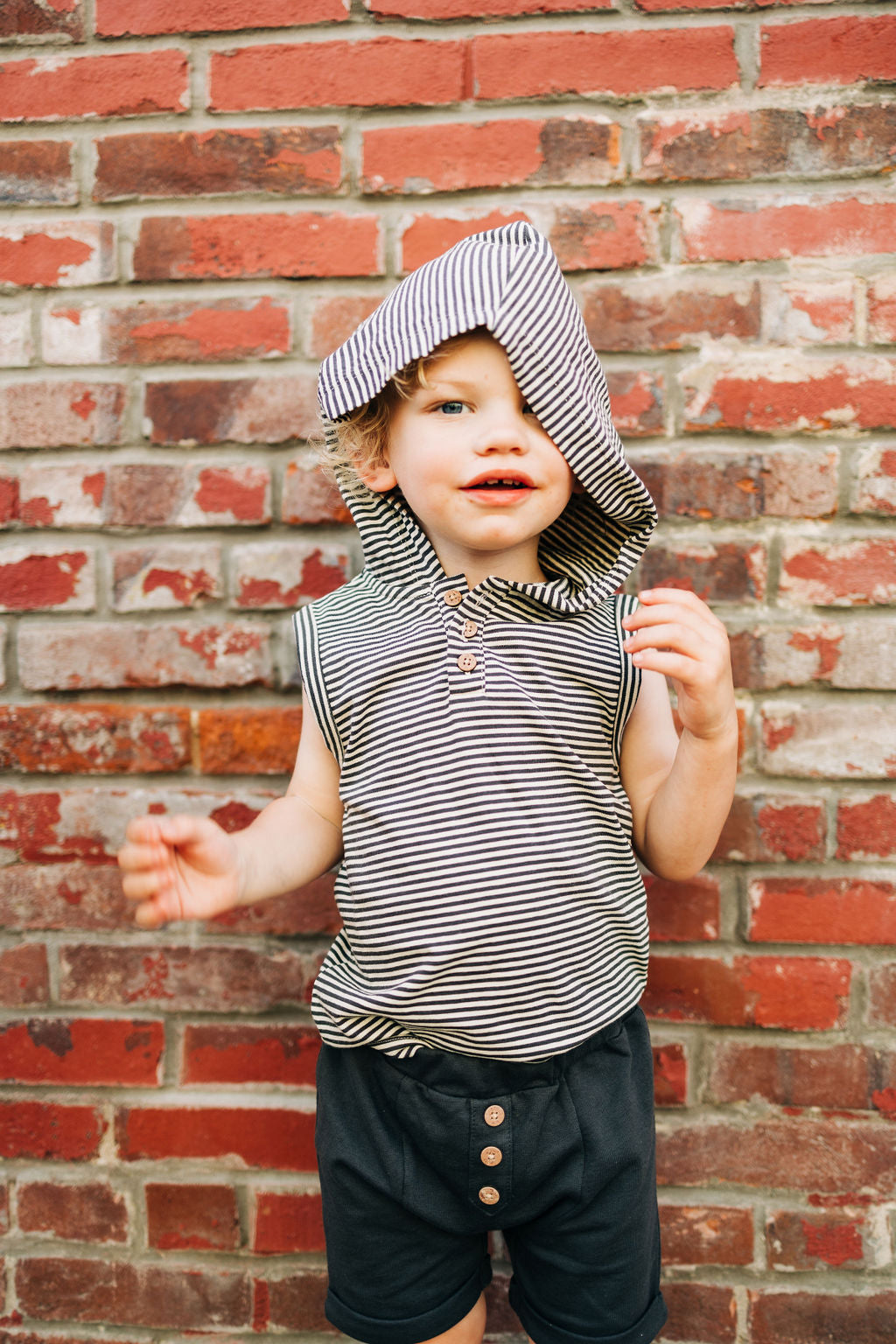 Henley Hooded Tank - Charcoal Stripe