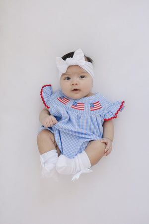 Flag Gingham Smocked Bubble Romper