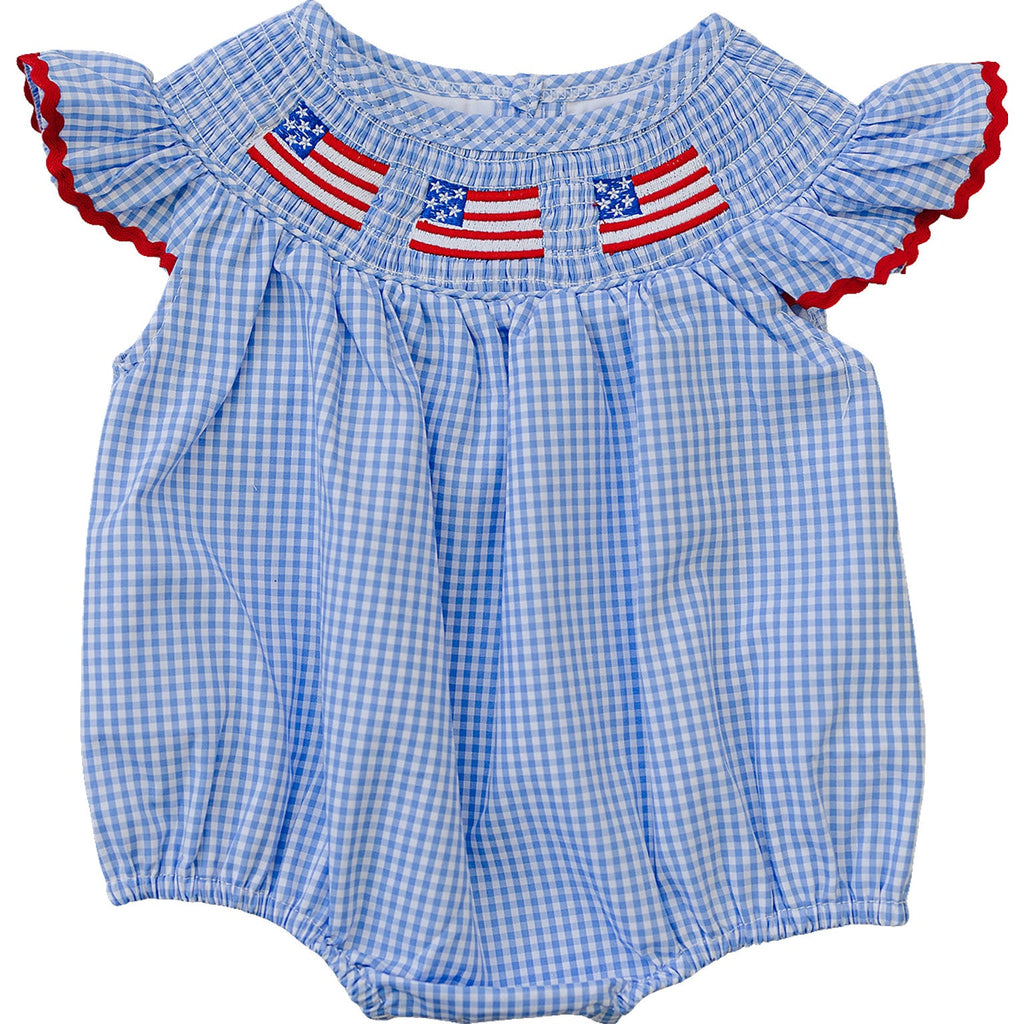 Flag Gingham Smocked Bubble Romper
