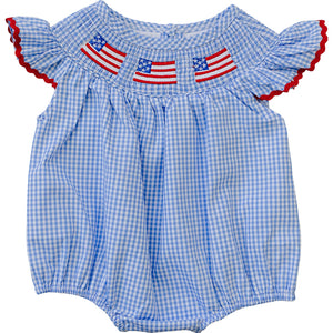 Flag Gingham Smocked Bubble Romper