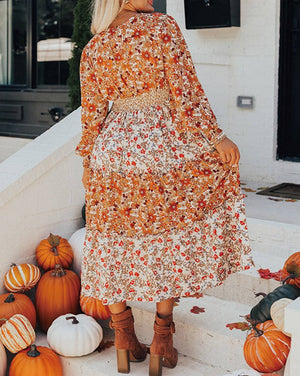 Floral Ruffle Long Sleeve Midi Dress