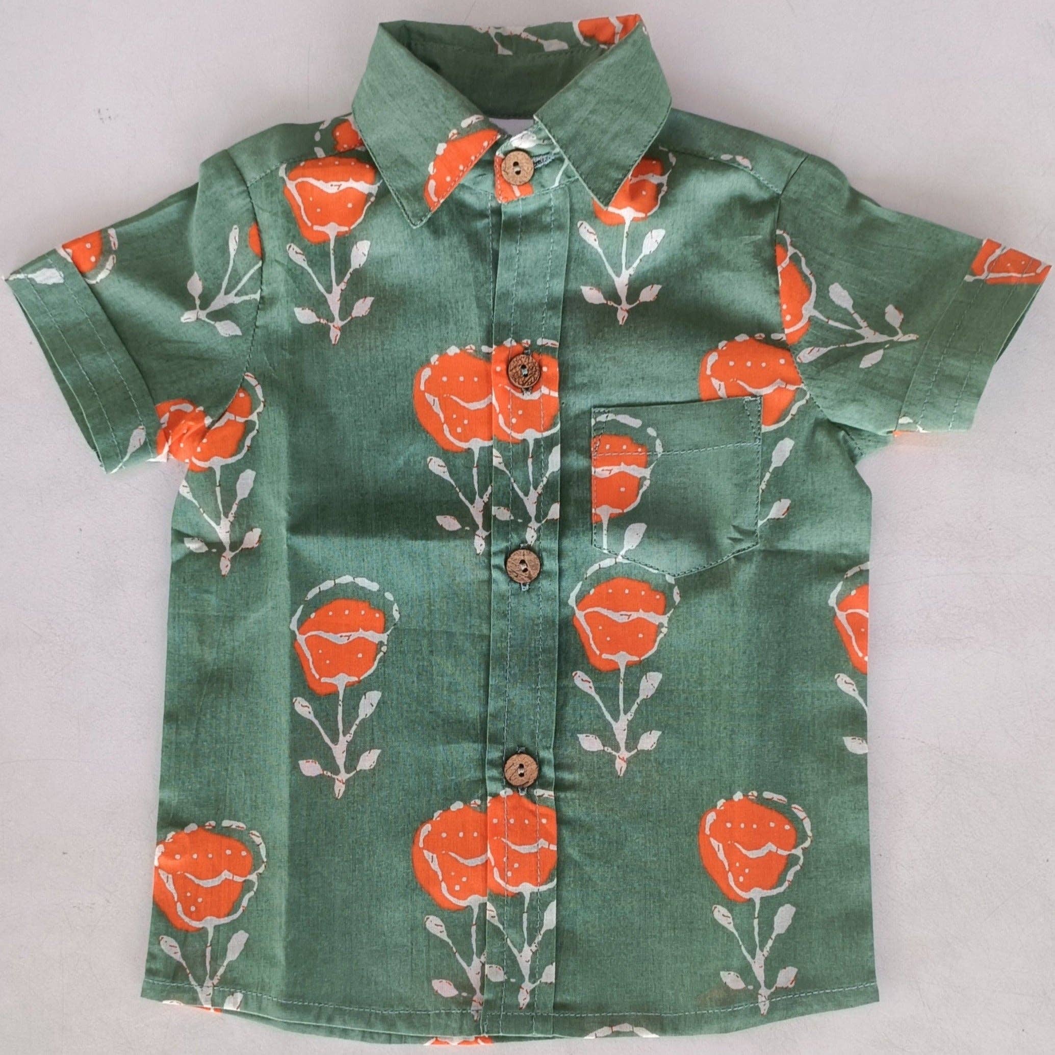 Orange Floral Boy's Shirt