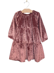 Velour Tiered Dress- Berry