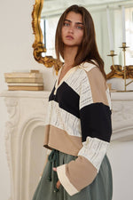 Colorblock Lace Collared Pullover