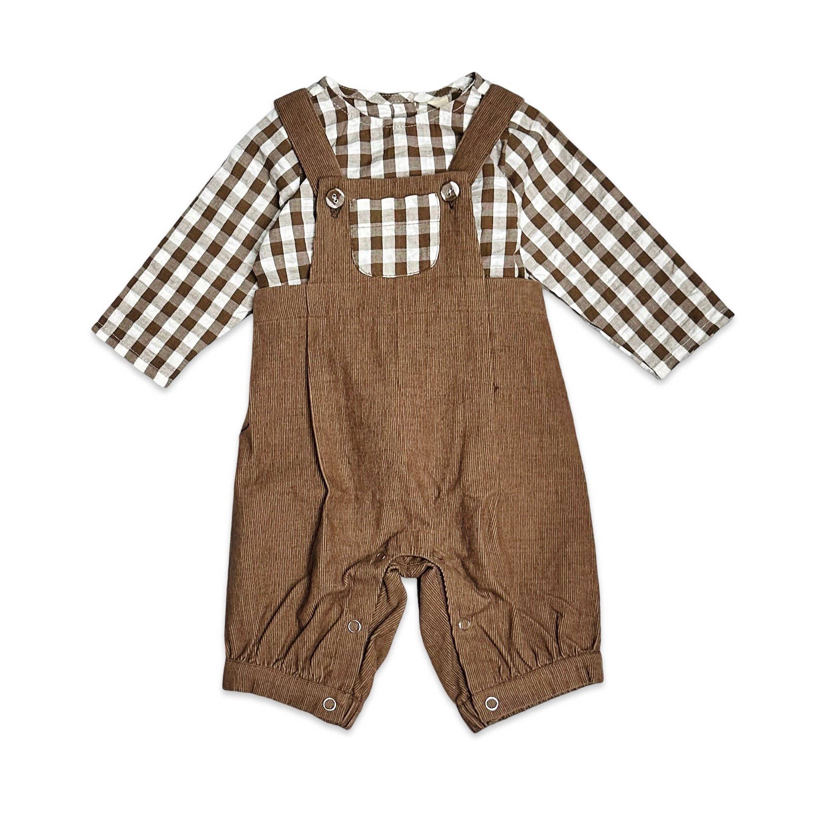 Gingham Muslin Shirt + Corduroy Overall Set