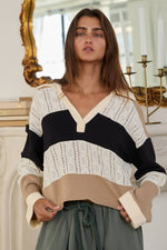 Colorblock Lace Collared Pullover