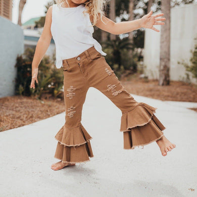 Khaki Double Ruffle Jeans