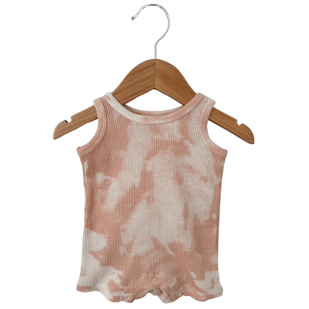 Organic Waffle Shortie Romper, Pink Lemonade Tie Dye