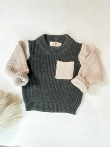 Knit Sweater in Charcoal Colorblock